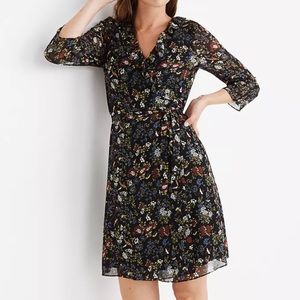 Madewell Sheer-Sleeve Ruffled Wrap Dress